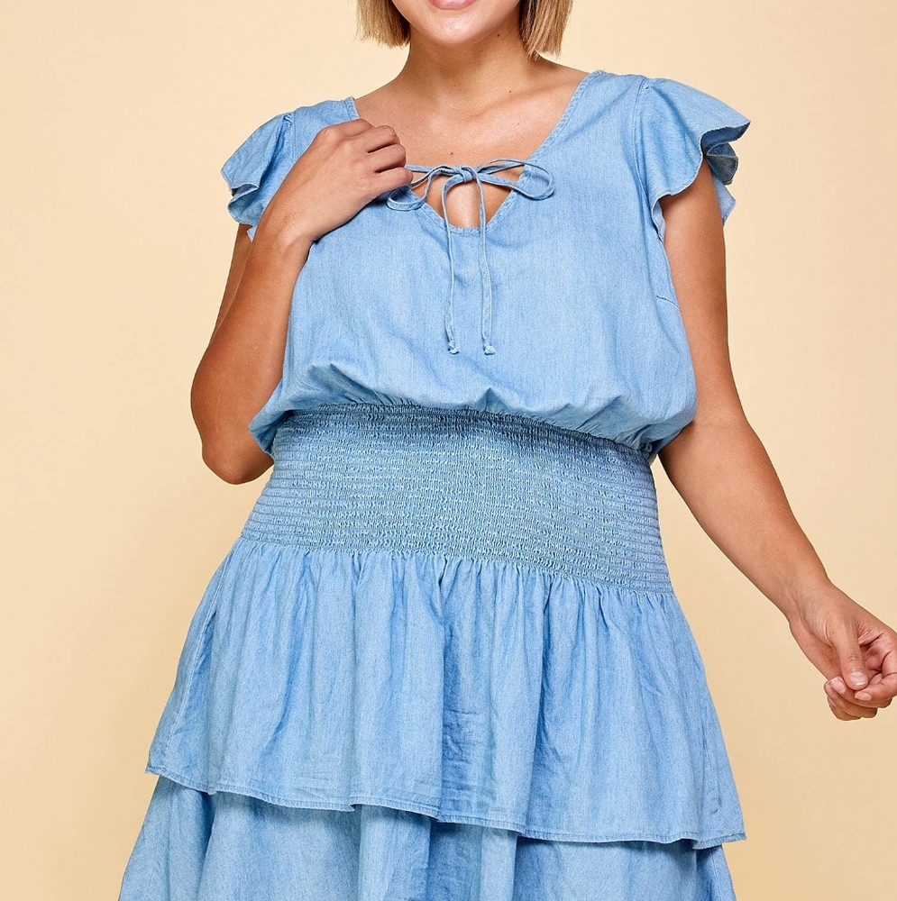 Denim Smocked Mini Dress
